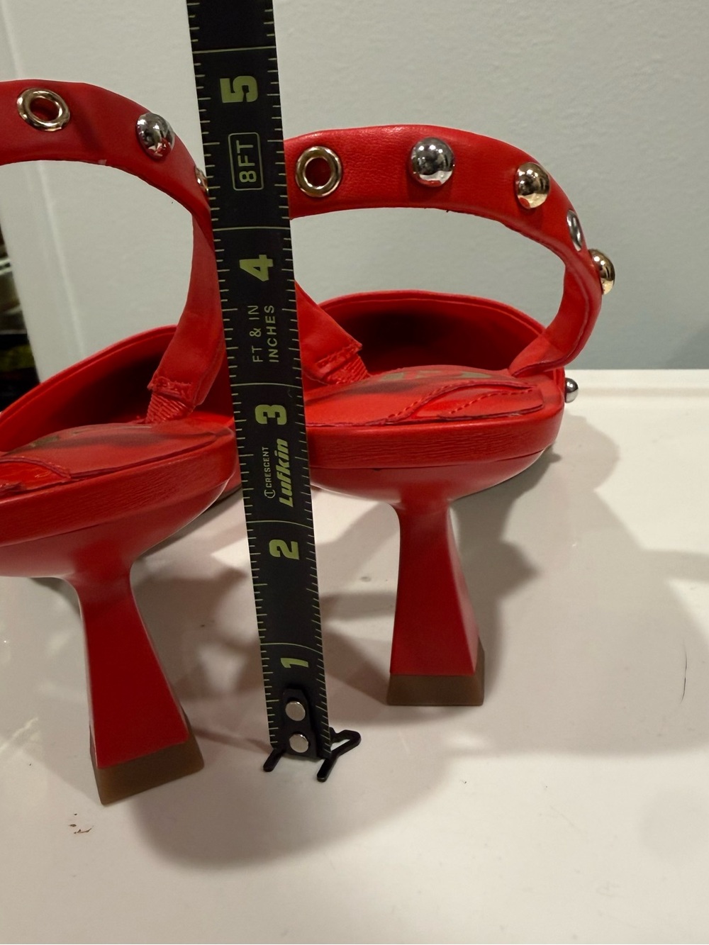 GB Office Siren Red Studded Pointed-Toe Slingback Heels - Picture 4 of 6